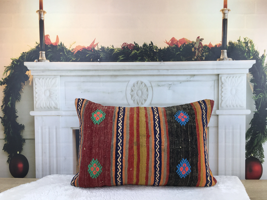 Sofa Pillow, Handmade Cushions Throw 16x24 Turkish Kilim Boho Pillow Case,, 2099