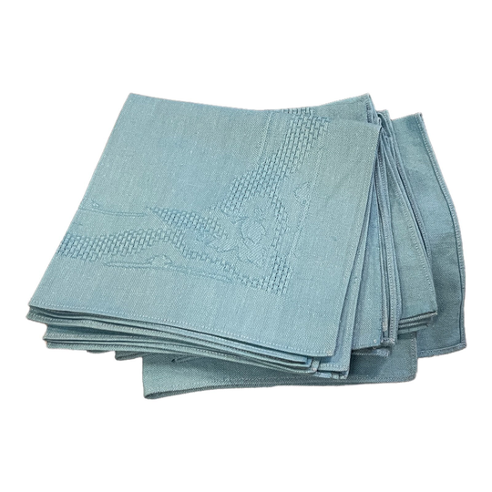 Vintage Blue Table Linens, Set Of 8 Square Napkins 16"
