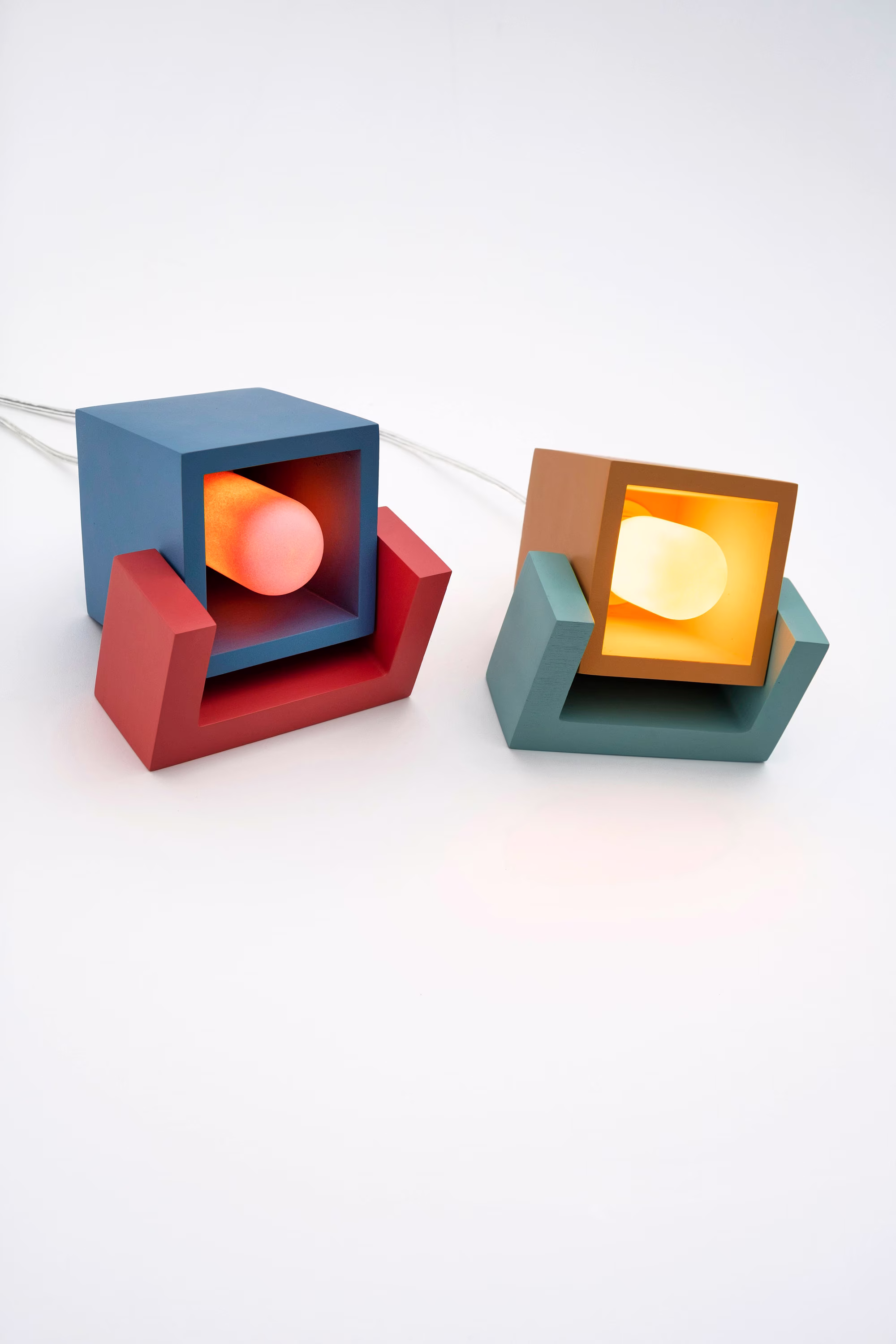 Blue & Orange Box Concrete Table Lamp Set, Pop Art Decor Handmade Bedside Lamp, Industrial Decor, Edison Home