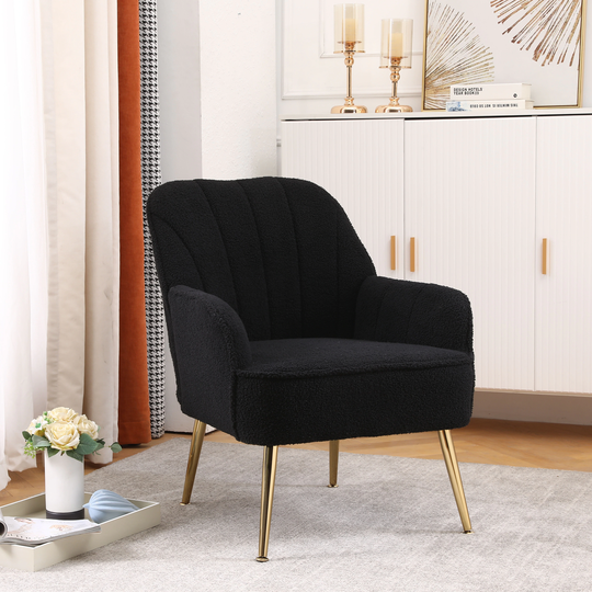 Modern Teddy fabric Ergonomics Accent Chair Curved Back Living Room Chair Bedroom Chair Home Chair With Adjustable Legs
