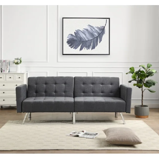 Sofa Bed Convertible Folding Dark Grey Lounge Couch Loveseat Sleeper Sofa Armrests Living Room Bedroom Apartment Reading Room