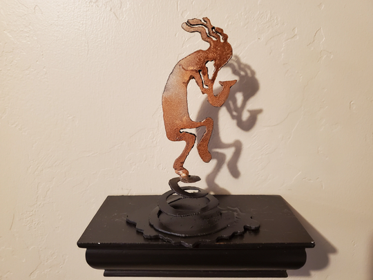 Metal Dancing Kokopelli/Small 7" Figurine Moving Sculpture Handmade Gift Southwest Desert Art Tabletop Toy Fun Present Music