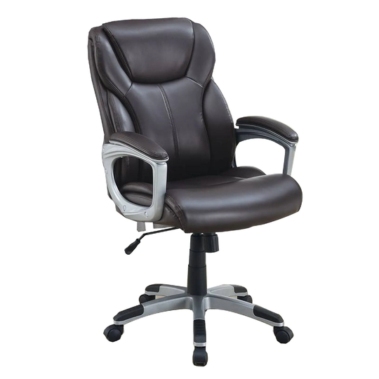 Office Chair with Adjustable Height and Casters, Brown and Silver
