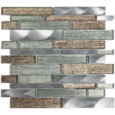 Linear Random Sized Metal Mosaic Tile in Glossy Metallic Brown/Green