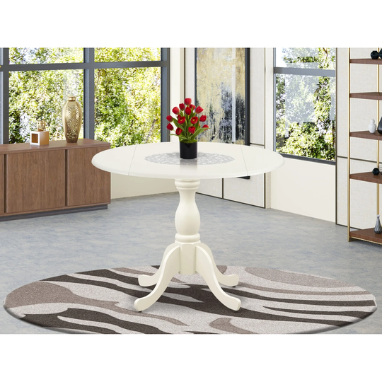 DST-WHI-TP - Modern Kitchen Table with Drop Leaves - Linen White Table Top and Linen White Pedestal Leg Finish - Multi