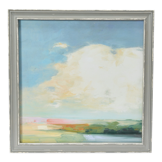 24" Square Abstract Landscape Print with Wood Frame and Glass Cover - Multi-Color