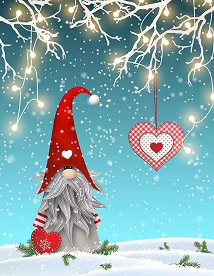 Us Seller. 40x30cm Sweet Little Christmas Gnome, Diamond Painting Kit. Round Drills, Full Drills, Fast S&h