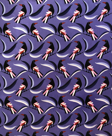 Magpie Bird & Gum Leaves Purple Floral Quilting Cotton Fabric By 1/2 Yard Or Fat Quarter, Australian