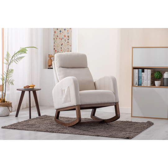 Comfortable Rocking Chair, Living Room Upholstered Lounge Chairs with High Backrest