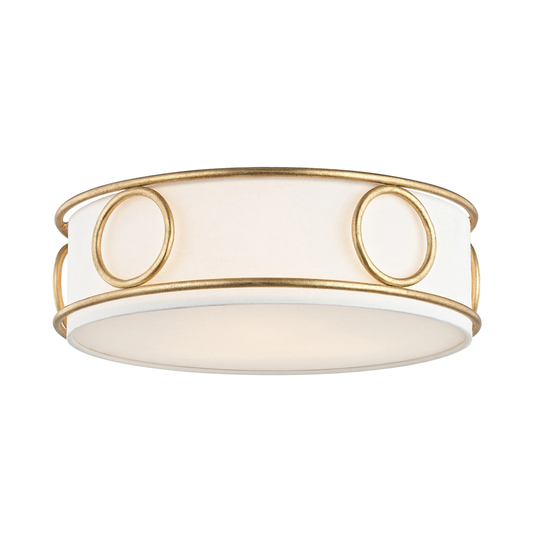 Mitzi by Hudson Valley Jade 3-light Gold Leaf Flush Mount, Off White Linen