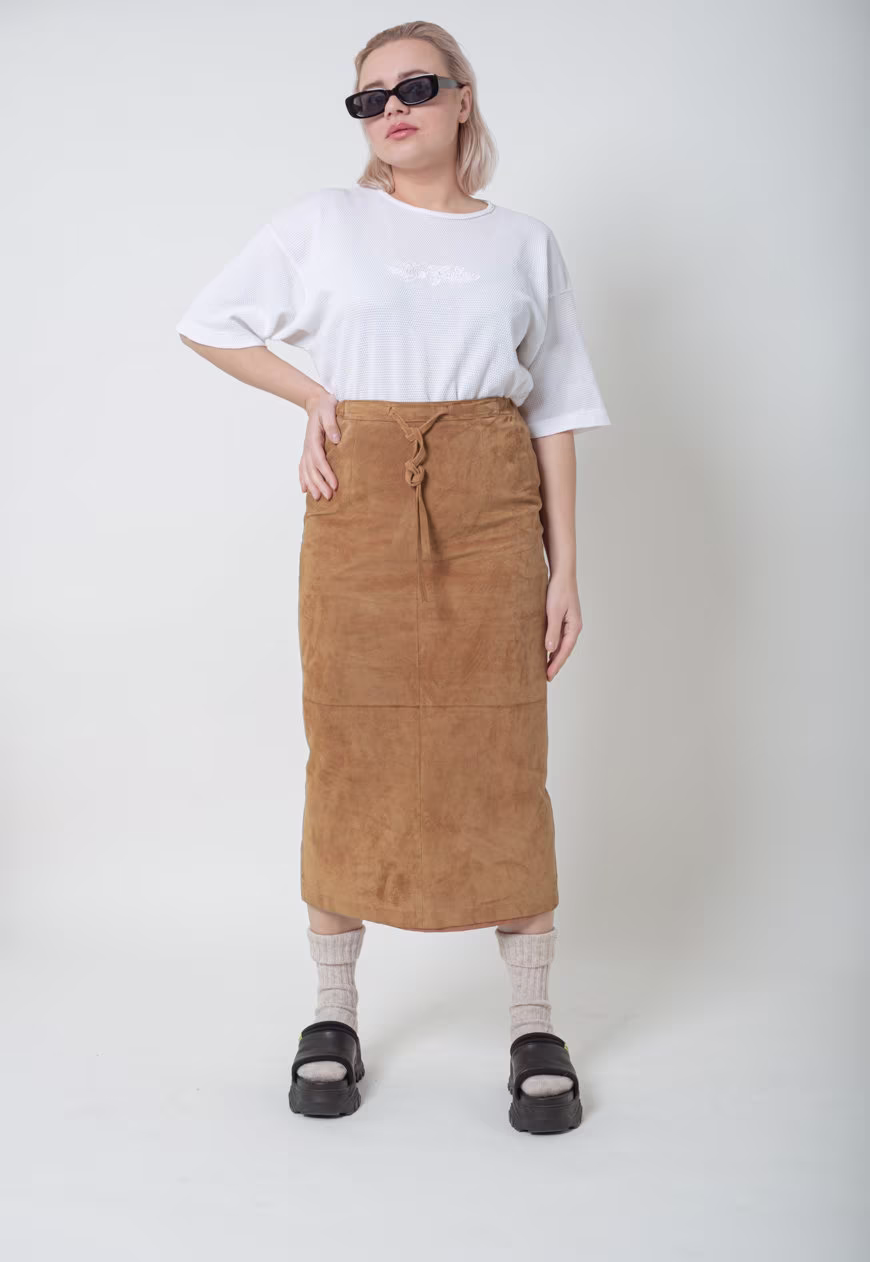 Vintage Y2K Western High Waist Suede Pencil Skirt in Brown S