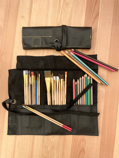 Leather Paint Brush & Pencil Roll, Paint Holder, Roll Up Pouch, Artist Case