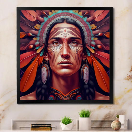 Designart 'Colorful Native American Man II' Contemporary Glam Framed Art Print