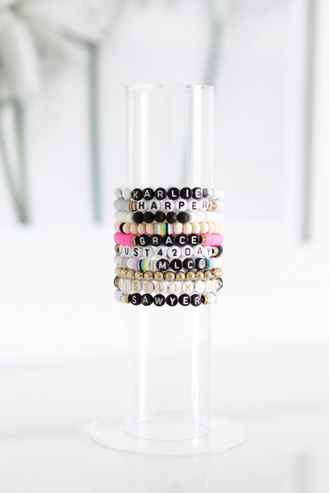 Personalized Beaded Name Bracelet, Word Initial Bracelets, Custom Bead Heishi Bracelet