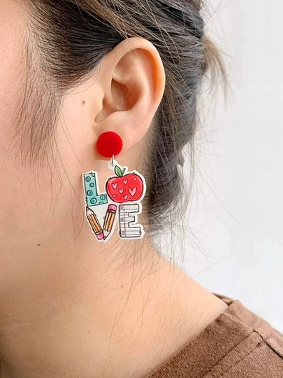 Love Teaching Gift Earrings Learning Children Teacher Pencil Apple Present Free Shipping