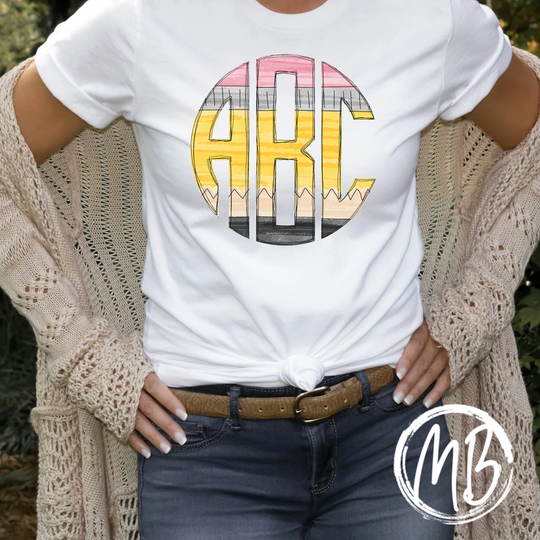 Pencil Monogram Tee | School Women's Men's Back-To-School Youth