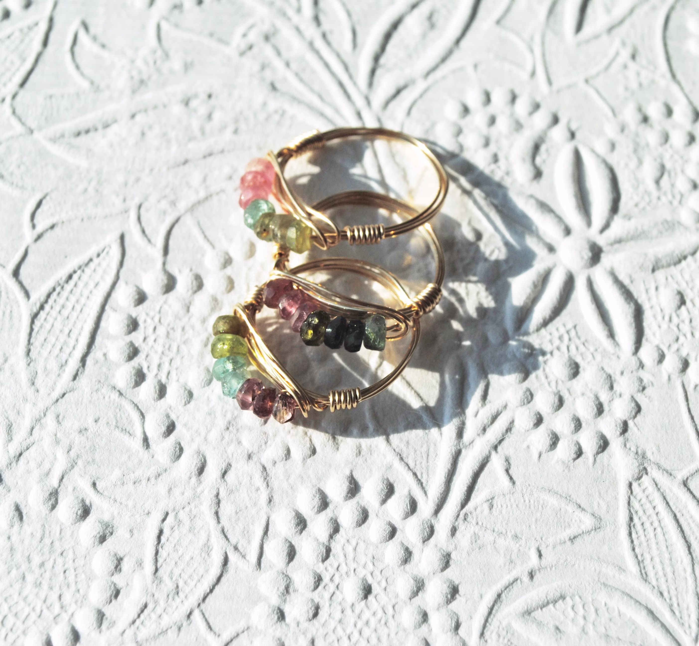 Rainbow Tourmaline Band Ring, Birth Stone Gemstone Minimalist Stacking Crystal Rings, Statement Gem Encrusted Band