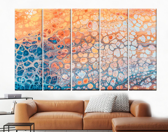 Blue-Orange-White Abstract Color Mixture, Creative Hues, Vivid Color Accents, Dancing Colors, Colorful Canvas Painting, Modern Wall Art