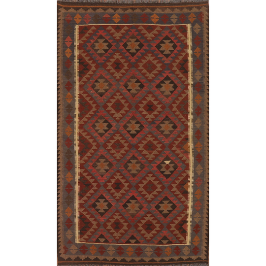 Multi-Color Reversible Kilim Area Rug Flat-weave Wool Carpet - 5'4" x 8'4"