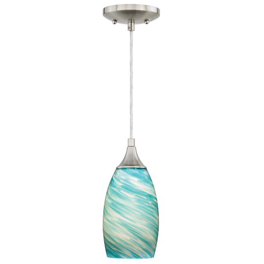 Milano Satin Nickel Blue and Green Glass Mini Pendant Ceiling Light - 4.75-in W x 9.75-in H x 4.75-in D