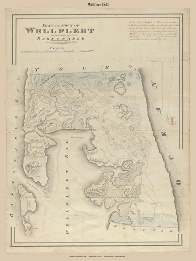 Wellfleet 1831 Town Plan - Old Roads Map Reprint Restored Massachusetts Archives Ma