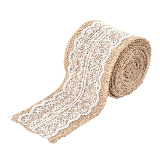 Room Festival Linen DIY Gift Decor Decoration Craft Burlap Ribbon Roll 6cm Width - Camel Color,White