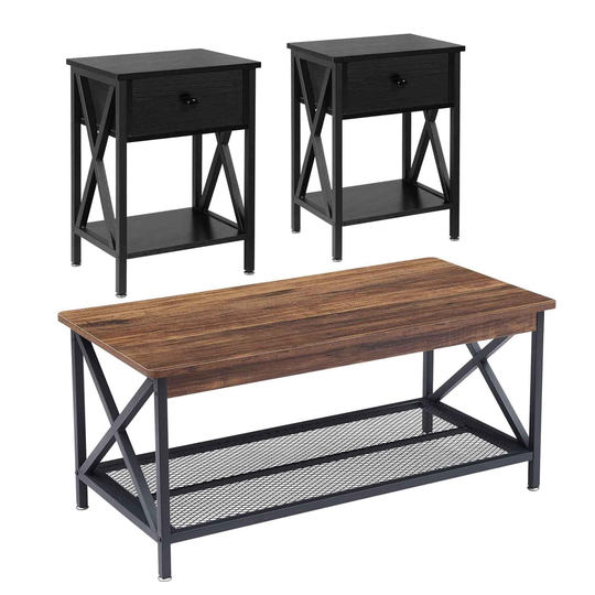 3-pieces Industrial Coffee Table Set, Rustic Brown Sofa Table and Nightstands Set of 2