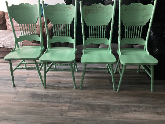 Chairs Vintage Farmhouse Custom Painted Shabby Chic Kitchen Mis Match 4 Chair Green