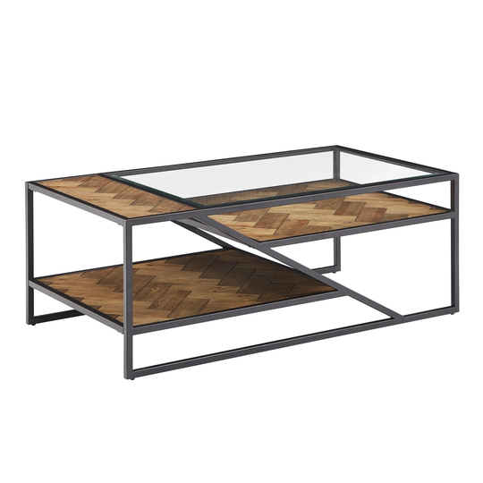 Kita Black Metal Parquet Wood and Glass Tables by iNSPIRE Q Modern