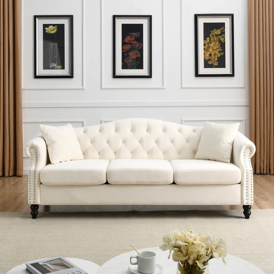 Chesterfield Tufted Sofa 3 Seater Velvet Chaise Couch