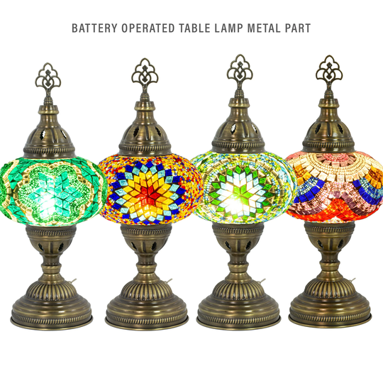 Turkish Battery Operated Table Lamp Metal Part, Moroccan Powered Base, Built-In Led Bulb, Replacement Vintage Decor