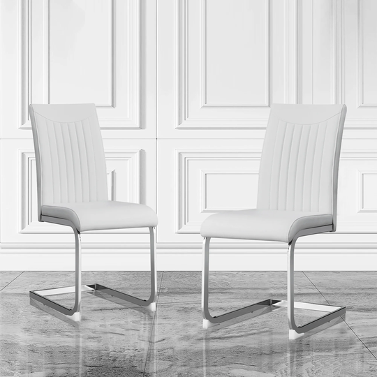 Set of 2/4 Modern Dining Plating Leg Dining Chair, PU Leather High Back Cushion Side Chair with Vertical Stripe Backrest