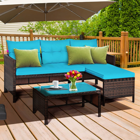 Gymax 3PCS Outdoor Rattan Furniture Set Patio Couch Sofa Set w/ - See details
