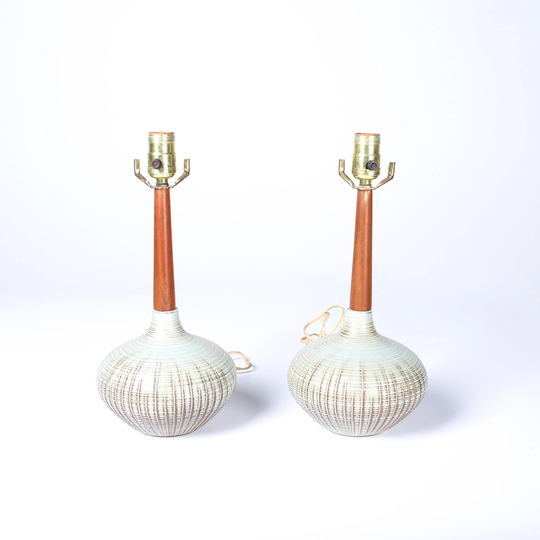 Clay & Walnut Table Lamps - Pair