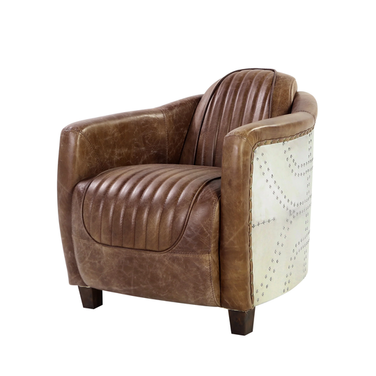 Acme Furniture Brancaster Top Grain Leather Retro Brown Arm Chair
