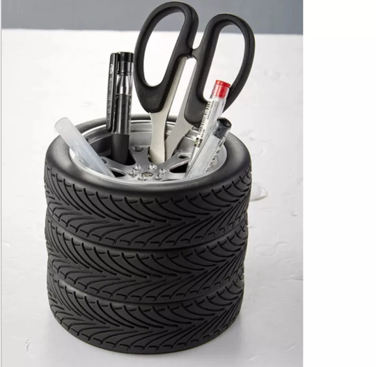 Simulation Tire Shape Pen Stand, Black Vehicle Wheel Pencil Holder, Office, School Desktop Organizer, Multifunction Gift, Party Favor