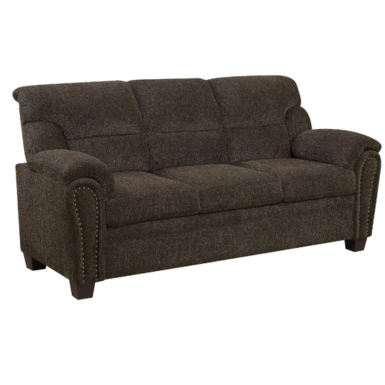 Transitional Chenille Fabric & Wood Sofa With Padded Armrests, Brown