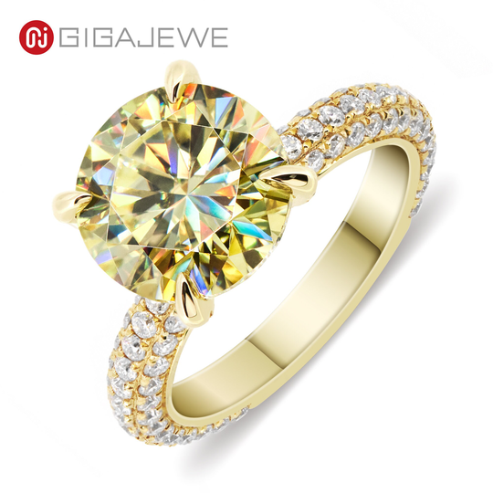 Vivid Yellow Uncoated Color 10mm 4Ct Round Ring Moissanite 9K/14K/18K Gold, Ring, Engagement Valentine's Gifts