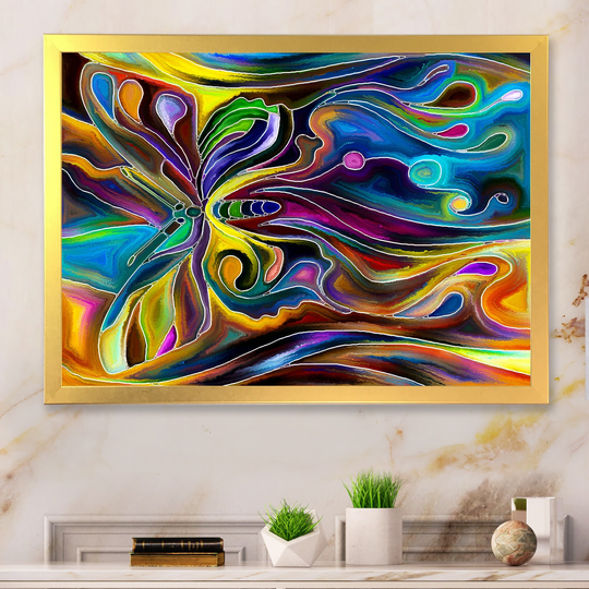 Designart 'Colorful Abstrct Butterfly' Modern Framed Wall Decor