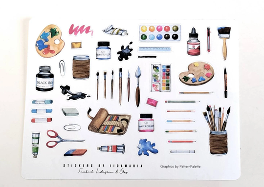 Craft Painting Drawing Stickers, Pen Pencil Marker Scissors Jar Paint Watercolor Brush Ruler