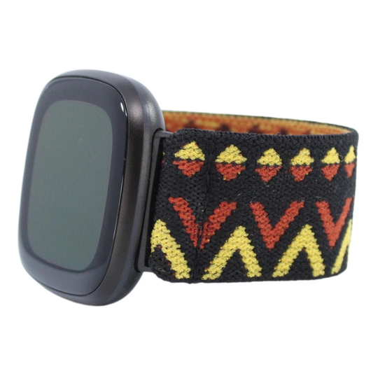 Elastic Fitbit Sense/Versa 3 Watch Band - Fits & Black Orange White Chevron Trek Fit Gym Travel Boho Chic Gift