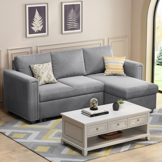 83" Pull Out Sleeper Sofa with Storage Chaise