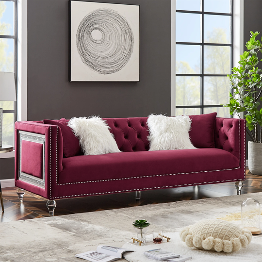 Three Seater Sofa Couch Velvet Sofa Modern Living Room Sofa Red