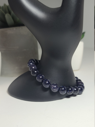 Night Sky Blue Goldstone Beaded Bracelet