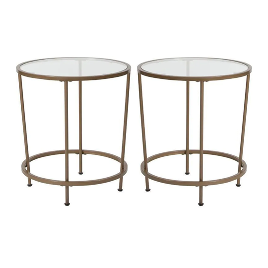 Glass Top End Table in Matte Gold Finish - Set of 2 - 54 x 84