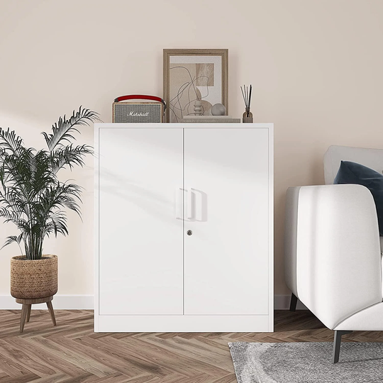 2 Door Steel Locker Storage Cabinet with Shelves - N/A