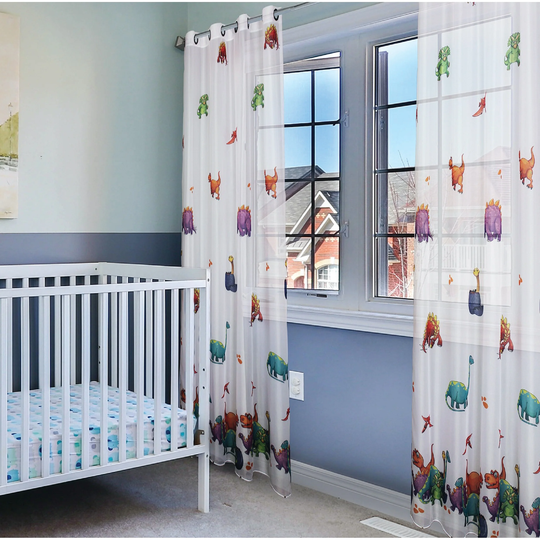 CosyDomy Dinosaurs Animal Print Multi Color Sheer Grommet Panel 55''W x 96''L
