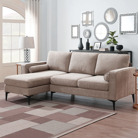 Elegant L-shaped Camel Convertible Sectional Sofa w/Reversible Chaise