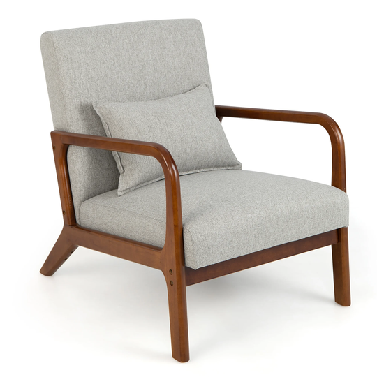 Costway Modern Accent Chair Leisure Armchair with Rubber Wood Frame & - See Details