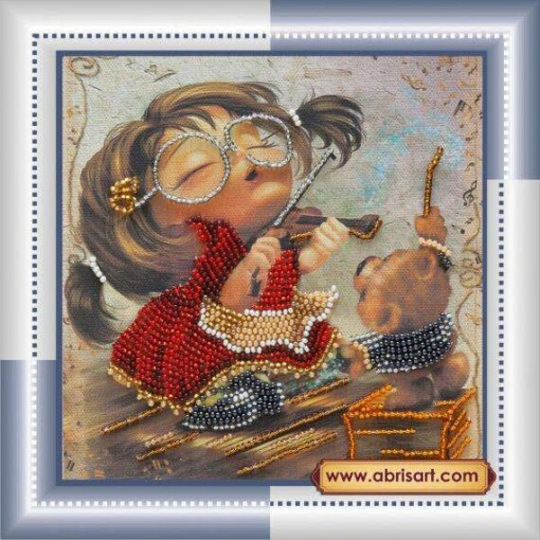Diy Bead Embroidery Kit On Art Canvas "Violinist Girl", Gift. Size 5.9"x5.9" | 15x15 cm | Abris